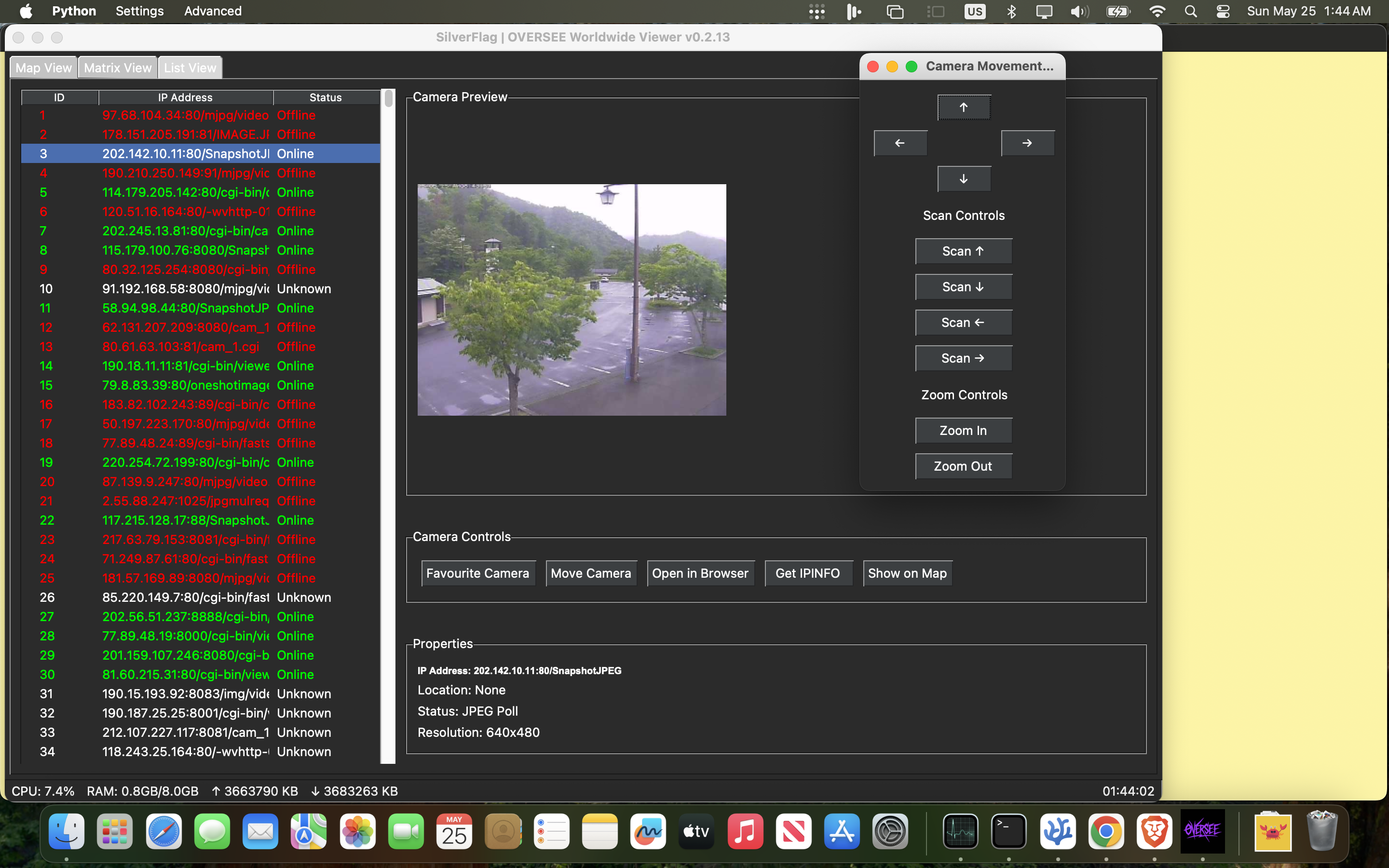 List view with camera remote open