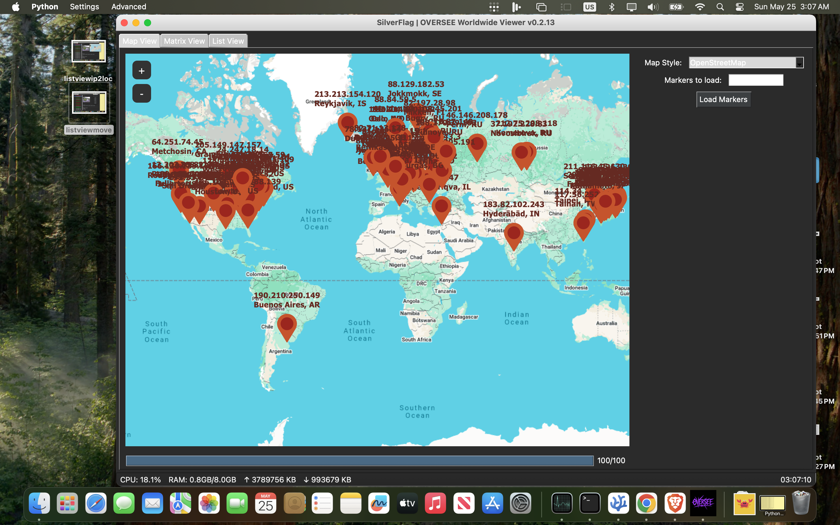 Map view with 100 cameras shown